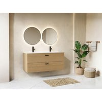 Waschtischunterschrank geriffelt hängend - 2 Schubladen - Natur hell - 120 cm - SARONE von Vente-unique