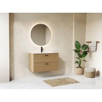 Waschtischunterschrank geriffelt hängend - 2 Schubladen - Natur hell - 80 cm - SARONE von Vente-unique