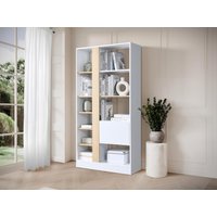 Wohnwand mit 1 Tür & 7 Regalfächern - Holzfarben & Weiß - CALENIA von Vente-unique