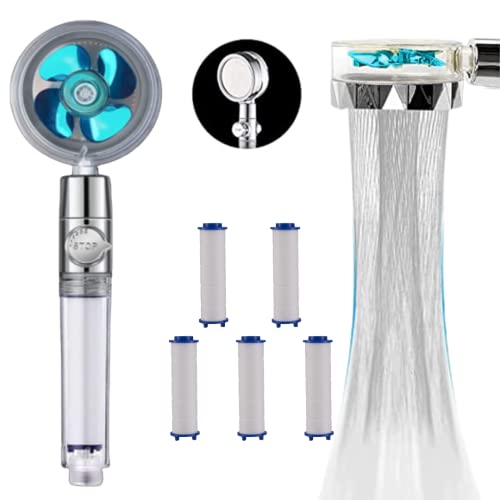 Set Handbrause + 5 Ersatzfilter SAVEWATER POWER – VENTEO – Duschkopf mit Hochdruckpropeller – spart und filtert Wasser – Leistungsregler durch Stoppschalter von Venteo