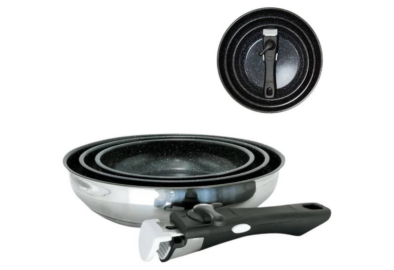 Venteo Pfannen-Set Kitchenpro Pan Inox Pro, Edelstahl (Set, 4-tlg., 3er Set), Pfannen aus Edelstahl mit abnehmbarem Griff & Keramikbeschichtung von Venteo