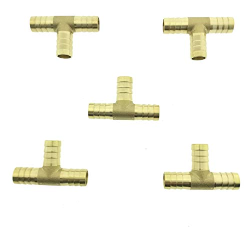 5x Stück Messing T-Stück Druckluft Schlauchverbinder Schlauch T Fitting 6mm 8mm 10mm 12mm (10mm) von Ventilkappenkönig