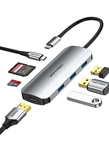 USB C Hub, VENTION 7-in-1 HDMI USB C Adapter with 4K HDMI 100W PD 3 USB 3.0 Verteiler 5Gbps SD/TF Card Reader kartenleser USB 3.0 Docking Station für MacBook Pro/Air iPad Adapter and More Devices von VENTION