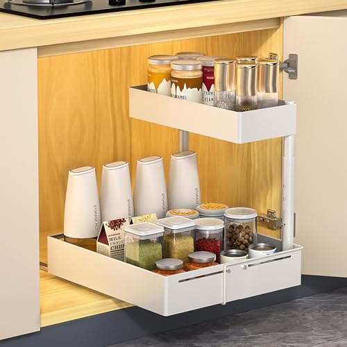 1 Stück Ausziehbar Spülschrank Organizer: Doppelschicht Unterschrank Organizer Höhenverstellbares Verstärktes Unter Waschbecken Regal für Küche Badezimmer Schrank (Weiß, 1 Stück) von Ventouse