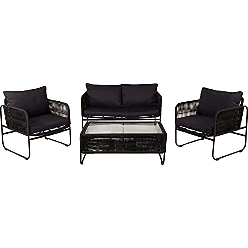 Utah Lounge Set - Black - Black Rope (Two Seater + 2 one Seater + Table) von Venture Home