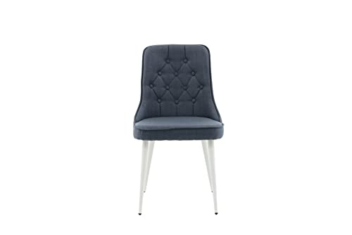Velvet Deluxe Dining Chair - White Legs - Blue Fabric von Venture Home