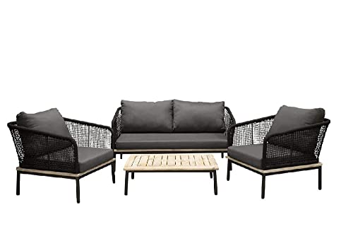 Venture Home Andorra Sofa Set - Black Aluminium Acacia Black Rope Grey Cushion von Venture Home