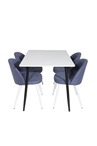 Venture Home Fleece & Velvet Esstisch mit Stühlen, Weiß/Schwarz/Blau, 120 x 75 x 80 cm von Venture Home