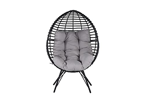 Venture Home Glasgow Hanging Chair- Black Frame/Black Wicker/Grey Cushion von Venture Home