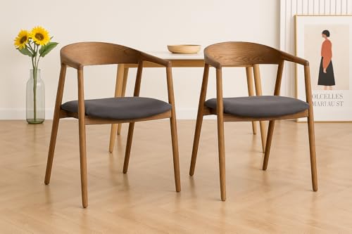 Venture Home Långön Skandinavische Esszimmerstühle (2er-Pack), Grau Samt & Eichenholz Braun, Design Stühle mit Armlehne, Nordischer Stil für Esszimmer & Küche von Venture Home