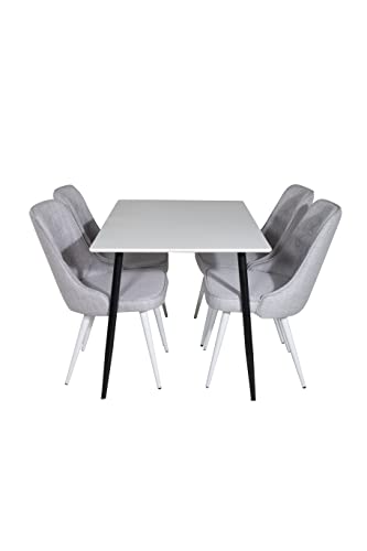 Venture Home Polar & Velvet Deluxe Esstisch mit Stühlen, Weiß/Schwarz/Hellgrau, 120 x 75 x 80 cm von Venture Home