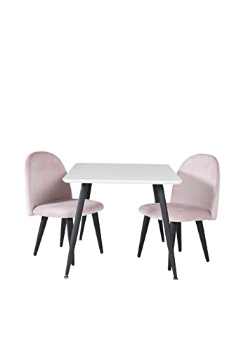 Venture Home Samt & Fleece Gastronomie Tisch mit Stühlen, Schaumstoff, Sperrholz, Stahl, MDF, weiß/rosa, 80 x 60 x 51 cm von Venture Home