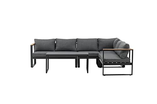 Venture Home Texas Corner Sofa - Black Aluminium Teak Grey Cushions-Tea Table -1pcs von Venture Home