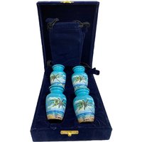 Urns Andenken Urne 4Er Set - Blauer Strand Einäscherung Für Menschliche Asche Mit Samt Box & 4 Samtbeutel-Mini von VenusLeatherCrafts