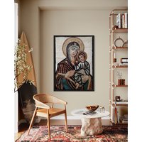 Jesus Und Jungfrau Maria Mosaikwandkunst - Handgemachte Marmormosaikwandbilder von VenusMosaics