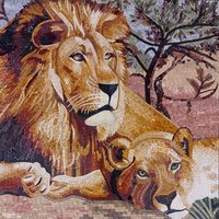 Zwei Löwen-Mosaik-Wand-Kunst-Marmor-Mosaik-Wandbilder von VenusMosaics