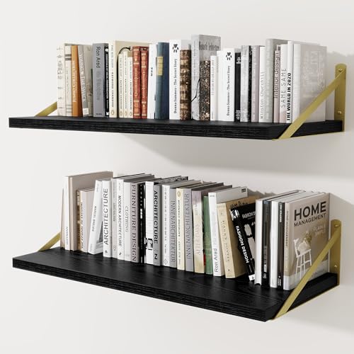 Tiefe Wandregale, 76,2 cm B x 30,5 cm D, schwebende Regale für die Wand, stabile Metallhalterung (Gold), Bücherregale, Heimdekoration, Aufbewahrung für Wohnzimmer, Schlafzimmer, Badezimmer, Küche, 2 von Venusmiles
