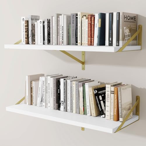 Tiefe Wandregale, 91,4 cm B x 30,5 cm D, schwebende Regale für die Wand, stabile Metallhalterung (Gold), Bücherregale, Heimdekoration, Aufbewahrung für Wohnzimmer, Schlafzimmer, Badezimmer, Küche, 2 von Venusmiles