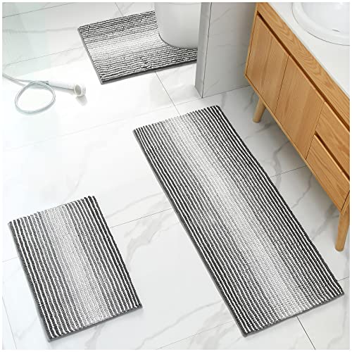 Venuso Badezimmerteppich rutschfest Waschbar Badematte, Chenille badematte rutschfest, Badvorleger für Dusche,Badewanne und Toilette,50 x 120 cm und 40 x 60 cm und 50 x 60 cm, Grau von Venuso