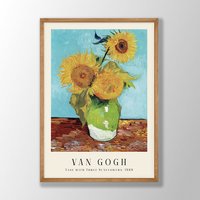 Van Gogh Druck | Vase Mit Drei Sonnenblumen, Poster, Museum Ausstellungsplakat, Gemälde, Museumswandkunst, Blumendruck von VenusseArt