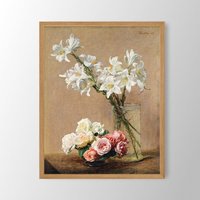 Vintage Rosen Und Lilien Poster | Poster, Blumen Illustration, Kunstdruck Für Küche, Landhaus, Esszimmer, Geschenk Sie von VenusseArt