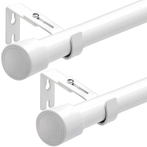 2 Stücke Ausziehbar Gardinenstange 2m Vorhangstange Weiß Curtain Rod mit Halterungen aus Edelstahl Verstellbare mit Kappenknäufen Endstück für Fenster Wohnzimmer Küche Esszimmer, 220-320CM von Venwemong