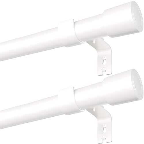 2 Läufe Vorhangstange Weiß Gardinenstange Ausziehbar Curtain Rod aus Edelstahl Verstellbare Gardinen Stangen mit Kappenknäufen für Schlafzimmer, Esszimmer, Wohnzimmer,90-180CM von Venwemong