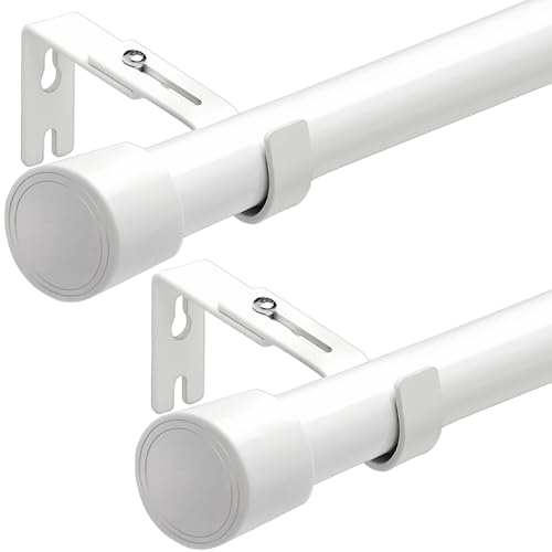 2 Stücke Ausziehbar Vorhangstange Weiß Gardinenstange-Set Ø 25mm Erstellbare Länge mit Kappenknäufen für Esszimmer, Schlafzimmer, Wohnzimmer oder Küche，Extra Lang, 220-380CM von Venwemong