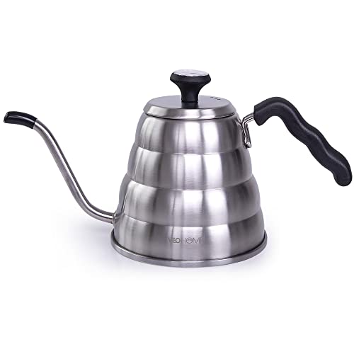 Pour over kaffee Wasserkocher Schwanenhals |Kaffeekocher|Teekanne |Kaffeekessel|Heißwasserkessel|rostfreier Edelstahl, Thermometer am Deckel | für alle Herdtypen langlebig und einfach zu reinigen,1 L von VeoHome