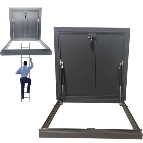 Dachausstiegsluke, Dachluke Aus Aluminiumlegierung, Decke, Keller, Keller, Treppenabdeckungsabdeckung, Mehrzweckfenster, Ausgangsabdeckung in Hofausgang(Black,55x55cm) von Vepnby
