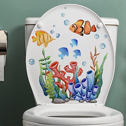 Badezimmer-Toilettensitz-Deckelbezug-Aufkleber, Cartoon-Unterseefisch-Toiletten-Wandaufkleber, abnehmbarer, selbstklebender Toiletten-Kunstaufkleber von Vepoty
