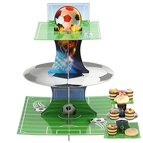 Fußball-Themenparty-Cupcake-Ständer, 3 Etagen, Dessert-Turm, Papier-Kuchen-Display-Halter für Fußball, Sport, Geburtstagsparty-Zubehör von Vepoty