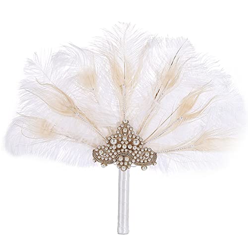 Vepoty Braut-Handfächer Perlen-Strass-Feder-Fächer Aufklappbarer Show-Fächer Fan-Tanz-Kostüm-Zubehör Vepoty Braut-Handfächer Perlen-Strass-Feder-Fächer Aufklappbarer Show-Fächer Fan-Tanz-Kostüm-Zubehör von Vepoty