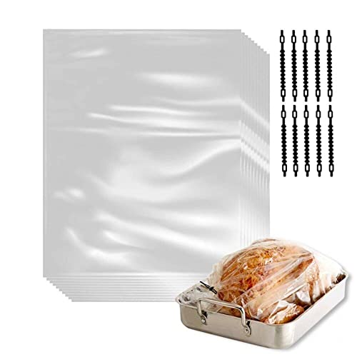 Vepoty Geschmacks-Bratbeutel 20 Stück großer Truthahnbeutel transparenter Ofen-Kochbeutel mit Bändern für Fleisch Truthahn Fisch Gemüse von Vepoty