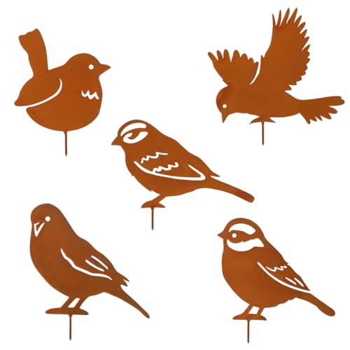 5er Rost Vogel Gartendeko für Draußen,Vögel Deko Metall für Fensterbänken Zäunen Ästen,Gartenstecker Vögel Deko Rost,Metall Roststecker von VerLuky