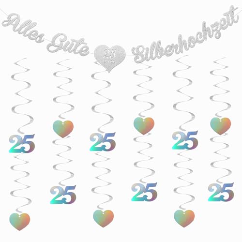 Silberhochzeit Deko, Alles Gute zur Silberhochzeit Girlande Banner, Hängende Wirbel Silberne Hochzeit, 25. Hochzeitstag Deko für Jubiläum Partydeko Geschenk von VerLuky