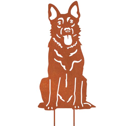 VerLuky Deutscher Schäferhund Gartenstecker Rost,Roststecker Metall Hund für Draußen,Gartendeko Hund,Rost Deko für Garten von VerLuky