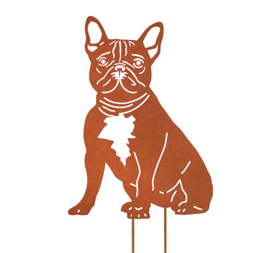 VerLuky Französische Bulldogge Gartenstecker Rost,Roststecker Metall Hund für Draußen,Gartendeko Hund,Rost Deko für Garten von VerLuky