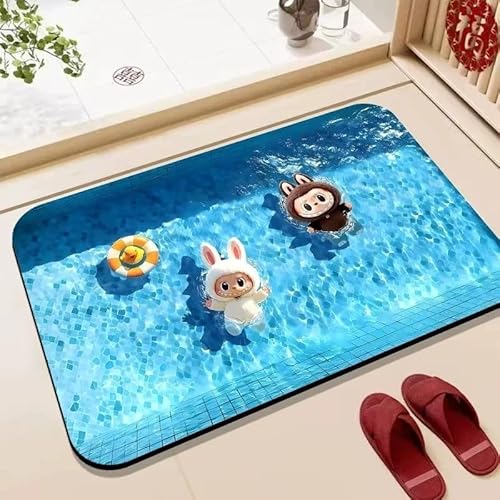 VerViento Cartoon-Badteppich, Abtropfmatte für Heimdekoration, hitzebeständige Abtropfmatten mit rutschfester Gummi-Rückseite, Badezimmer-Fußmatten, Duschteppich, leicht zu reinigen (Labubu 40,6 x 61 von VerViento