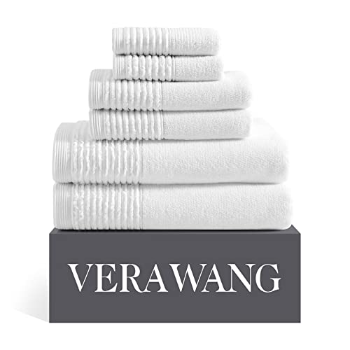 Vera Wang - Badetücher, sehr saugfähig & superweich, Badezimmer-Essentials, Öko-Tex Zertifiziert (geformtes Plissee-Weiß, 6-teilig) von Vera Wang