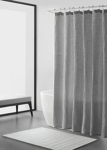 Vera Wang Stoff-Duschvorhang, leicht, modernes Badezimmer-Dekor mit Hakenlöchern Oben (meliertes Waffelgrau, 183 x 177 cm) von Vera Wang