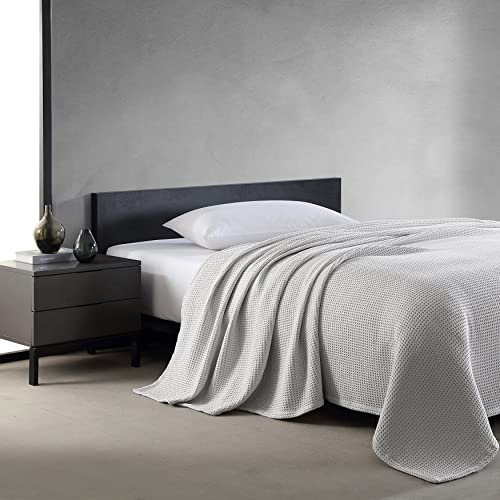 Vera Wang | Waffelgewebe-Kollektion | 100% Baumwolle weich und gemütlich strukturierte Plüschdecke für Sofa, Couch oder Schlafzimmer, Moderne stilvolle Wohnkultur, Doppelbett, grau von Vera Wang