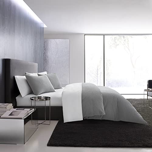 Vera Wang - Kingsize-Bettbezug-Set, luxuriöse Baumwoll-Bettwäsche mit Knopfverschluss, inklusive passenden Kissenbezügen (Waffelpiqué-Zinngrau, Kingsize-Bett) von Vera Wang