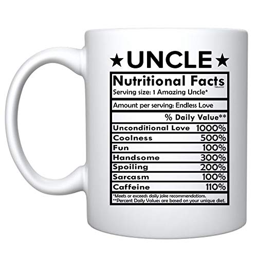 Veracco Weiße Keramik-Kaffeetasse mit Aufschrift "Uncle Nutritional Facts", lustiges Geschenk zum Vatertag oder Stiefvater (weiß) von Veracco