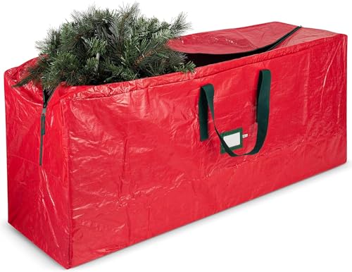 Weihnachts-Aufbewahrungstasche – 2,7 m Weihnachtsbaumbox aus Polyethylen, dreifach verstärkte Griffe & Doppelreißverschluss, inklusive Kartenfach zur einfachen Identifizierung, Rot von Verahaus