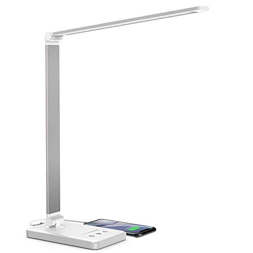 Schreibtischlampe, LED Schreibtischlampe Dimmbar Mit USB, Schwenkbar LED Tischlampe Bürolampe, 5 Farbtemperaturen, Tischleuchte für Büro und Haus - Weiß von Daover