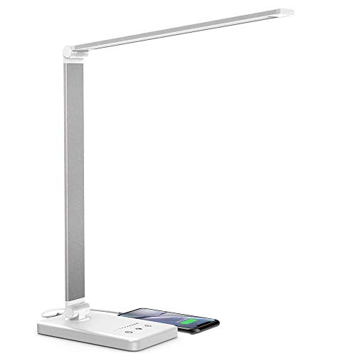 Daover Schreibtischlampe, LED Schreibtischlampe Dimmbar Mit USB, Schwenkbar LED Tischlampe Bürolampe, 5 Farbtemperaturen, Tischleuchte für Büro und Haus - Weiß von Daover