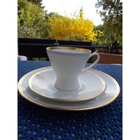 Kult - Edles Kaffeegedeck in Weiß Mit Gehämmertem Goldrand. Rosenthal "Form 2000" von VerasPorzellanladen
