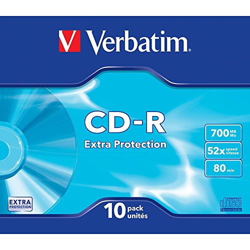 Verbatim CD-R Extra Protection, CD-Rohlinge mit 700 MB Datenspeicher, ideal für Foto- und Video-Aufnahmen, kompatibel mit jedem konventionellen CD-Laufwerk, 10er Pack Slim Jewel Case von Verbatim