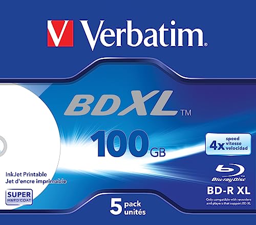 Verbatim BD-R Single Layer 4 -fache Brenngeschwindigkeit, Printable Surface Scratchguard Plus, 5er Packung, 43789 von Verbatim